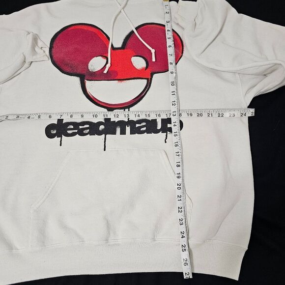 Vintage 2010 Deadmau5 Hoodie XL White Jerzees NuBlend DJ EDM Graphic Sweatshirt - Picture 6 of 7
